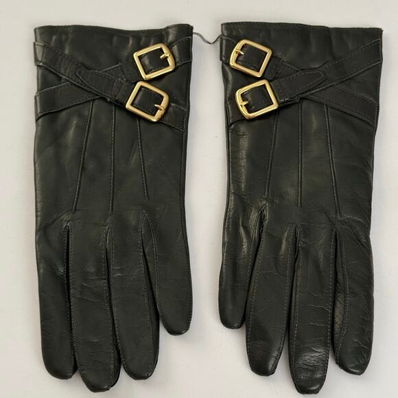 Coach Dark Green Leather Gold Cross-Buckle Winter Gloves - NWOT - Picture 4 of 10